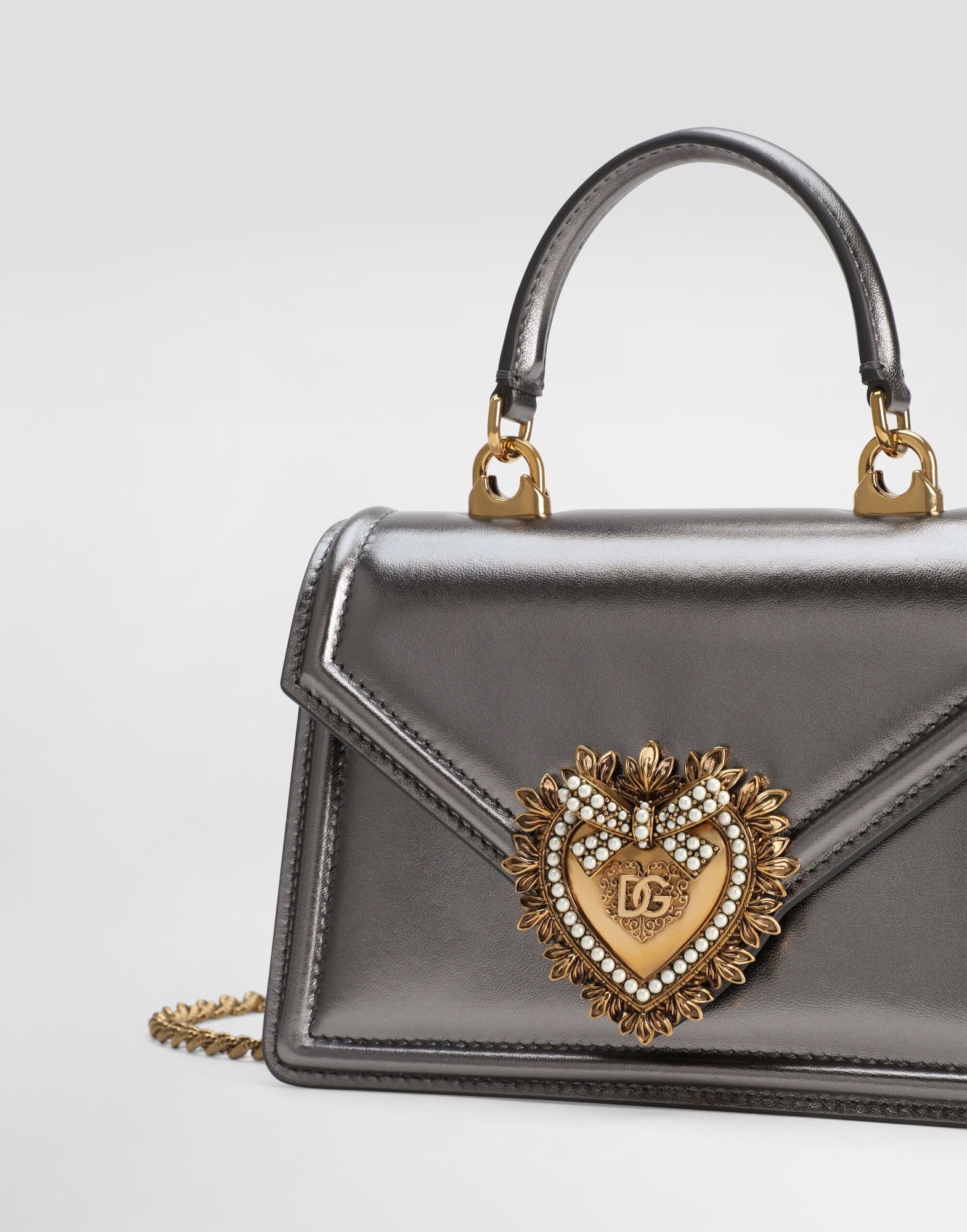 Dolce & Gabbana Devotion Metallic Cross Body Tote In Gray