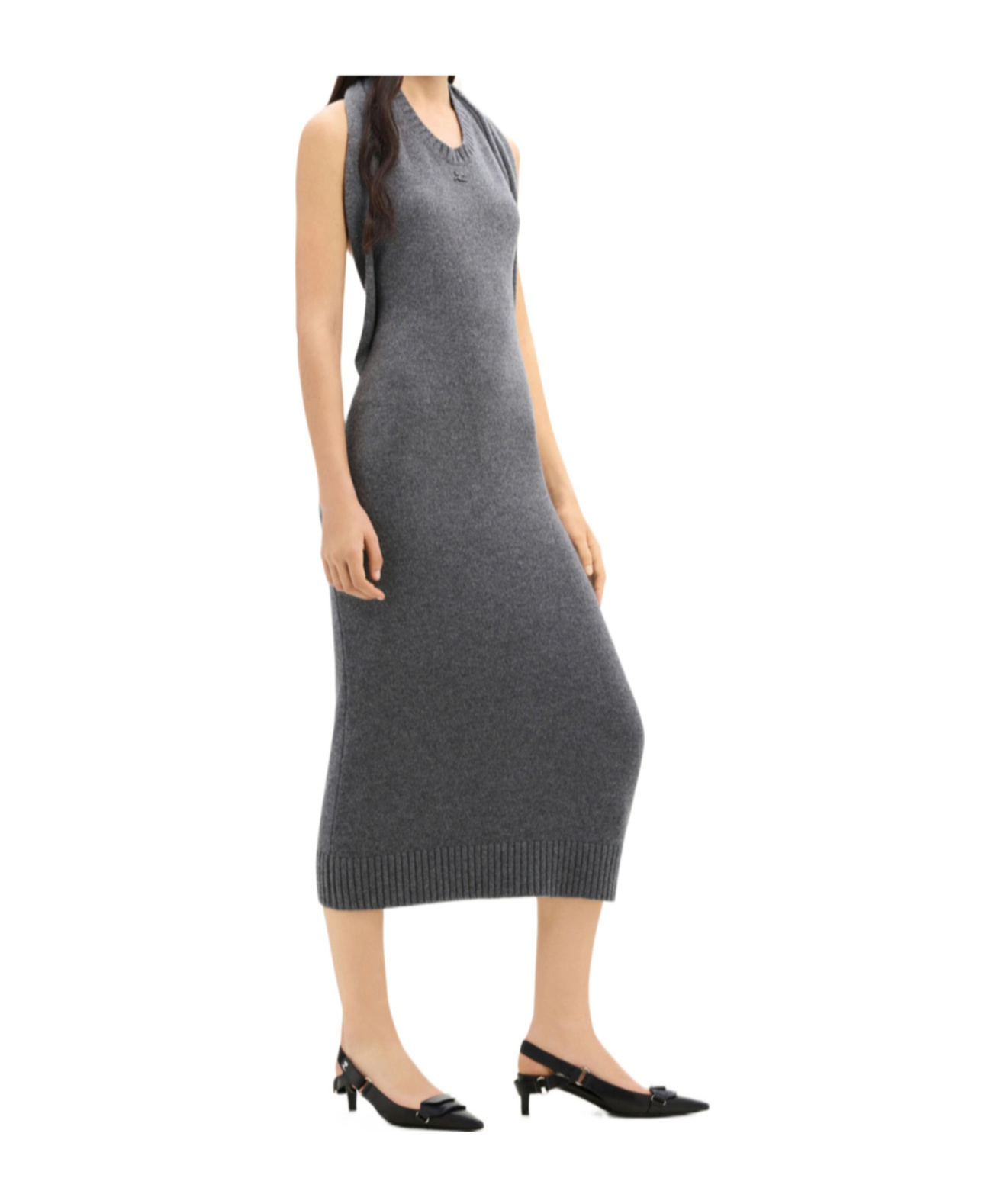 Courrèges Over The Shoulder Draped Midi Dress In Gray