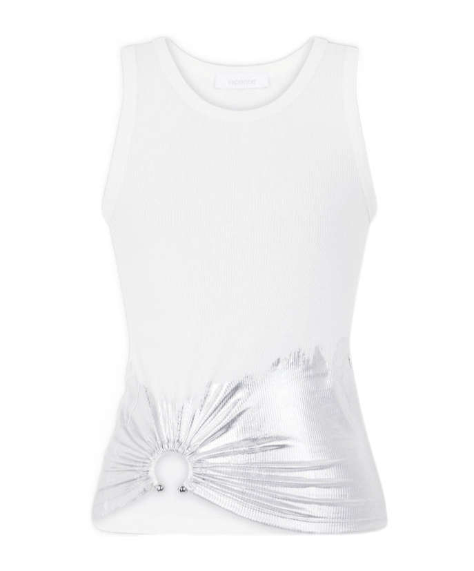 Rabanne Embellished Metallic Ribbed Stretch-cotton Jersey Tank In White