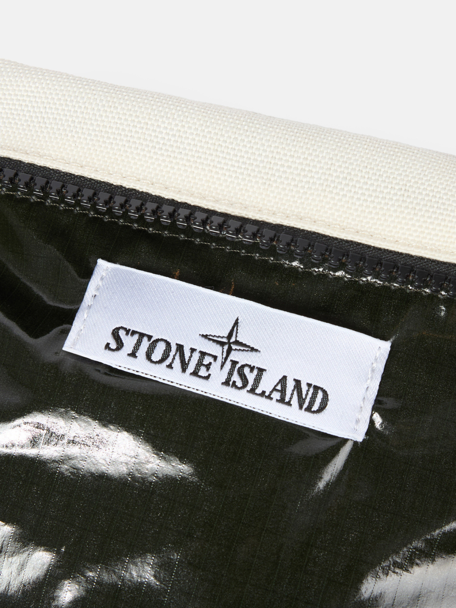 Stone Island Pouch Bag With Zip Compartments And Adjustable Strap In White