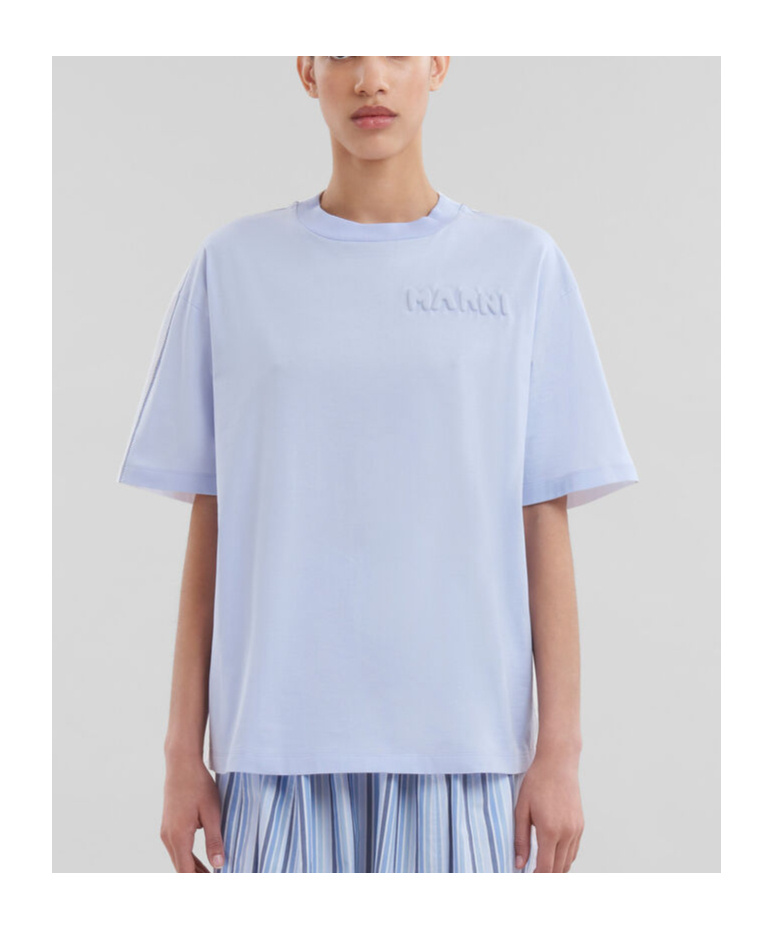 Marni Cotton Knit T-shirt With Logo Detail In Purple