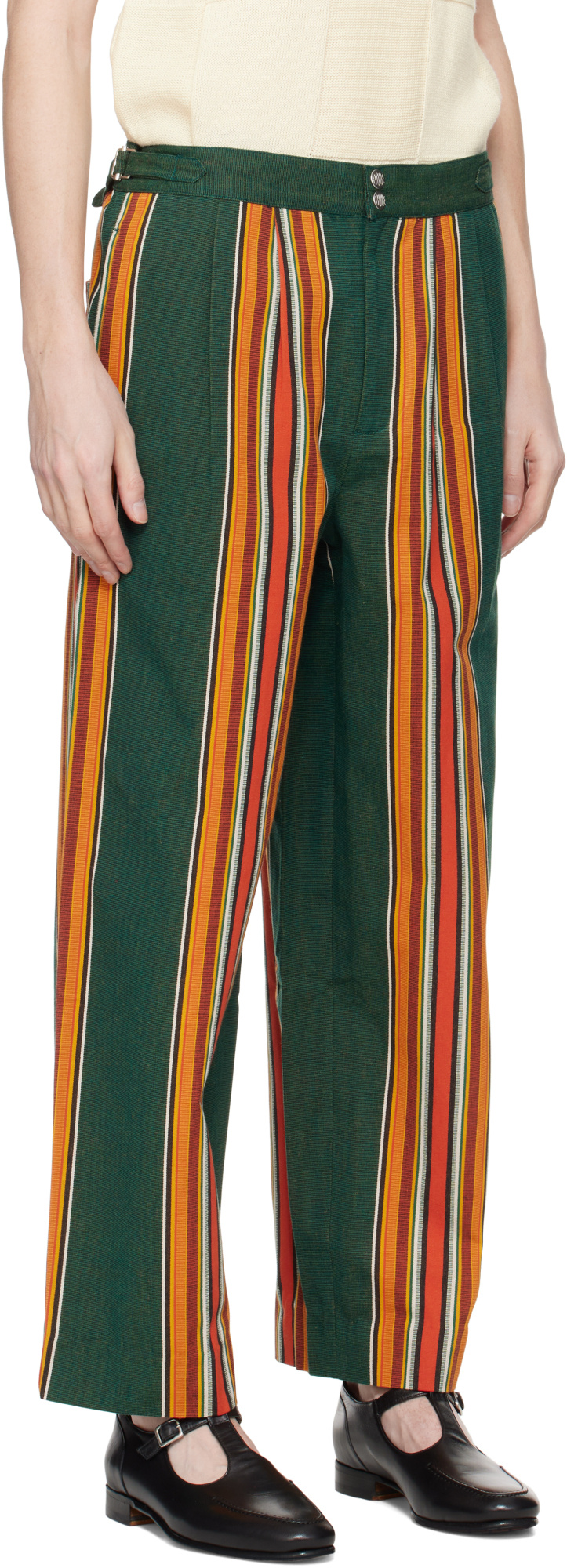 Bode Green  Orange Parakeet Stripe Trousers In Multicolor