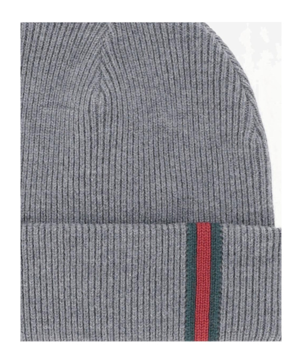 Gucci Wool Beanie With Webbed Ribbon In Gray
