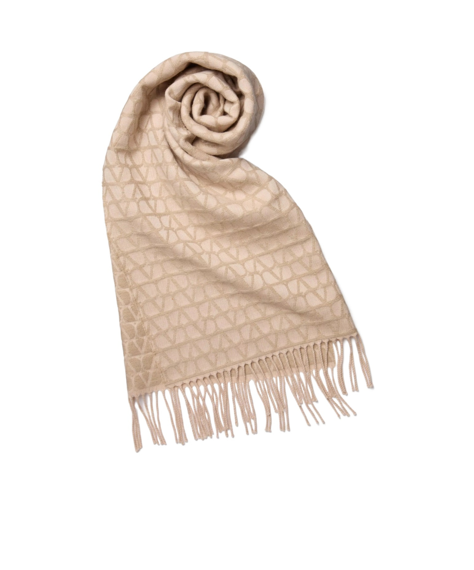 Valentino Toile Iconographe Fringed Scarf In Nude
