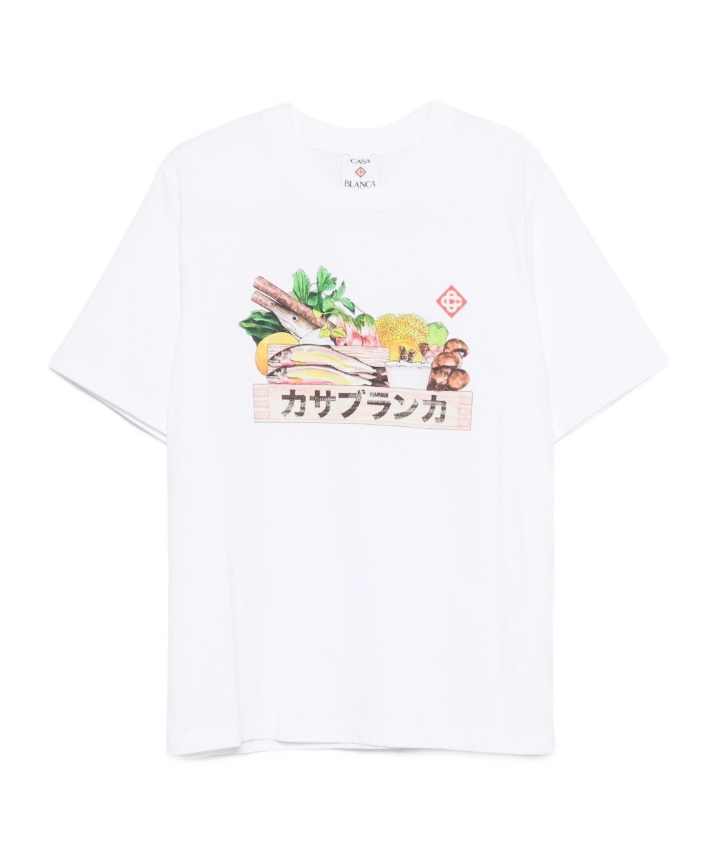 Casablanca White Cotton Short-sleeved T-shirt With Graphic Print In Gray