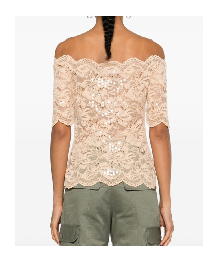 Shop Rabanne Floral Lace Crop Top In Nude