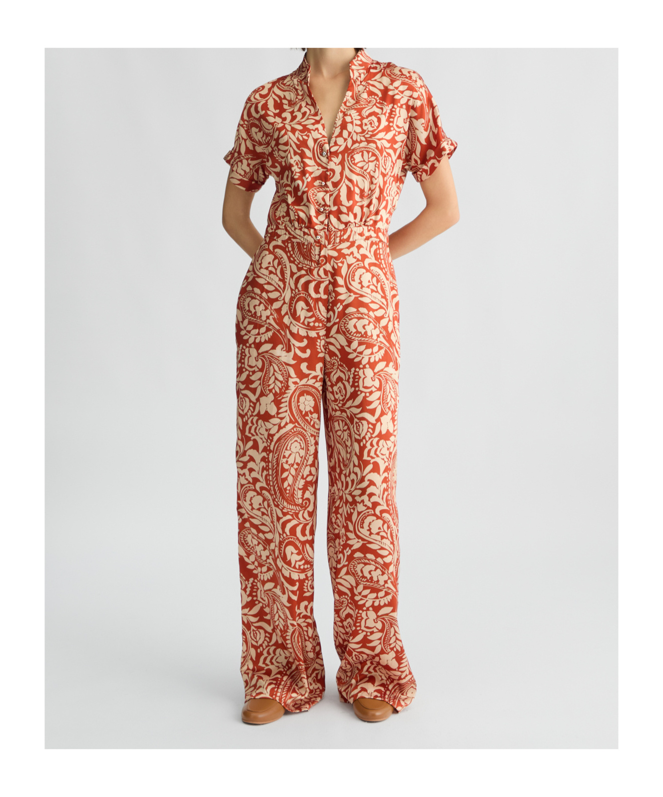 Liu •jo Printed Twill Jumpsuit In Terracotta