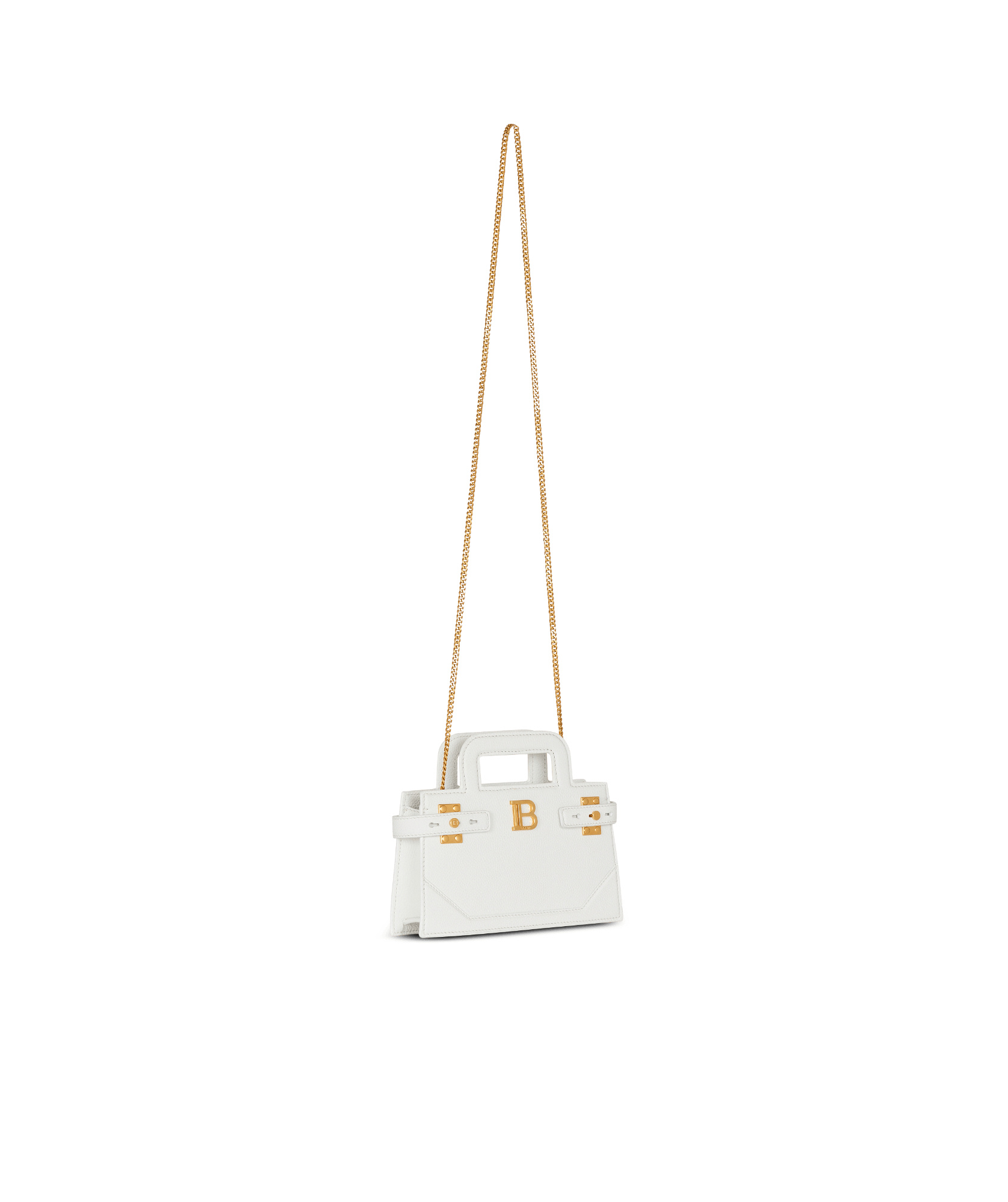 Balmain Small B-buzz Top Handle Bag In Grained Leather In White