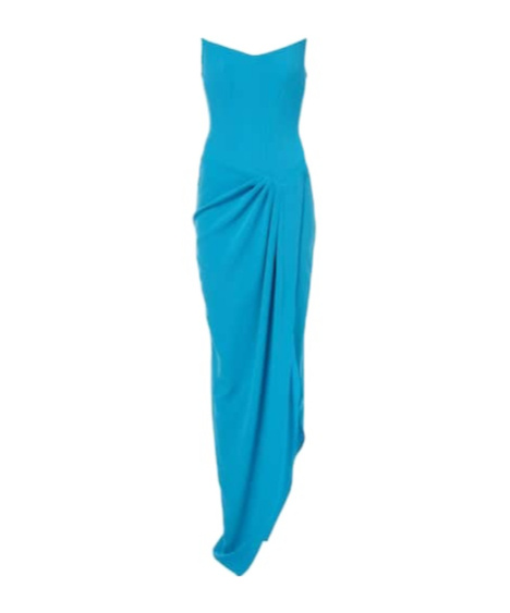 Alex Perry Draped Crepe Corset Gown In Blue