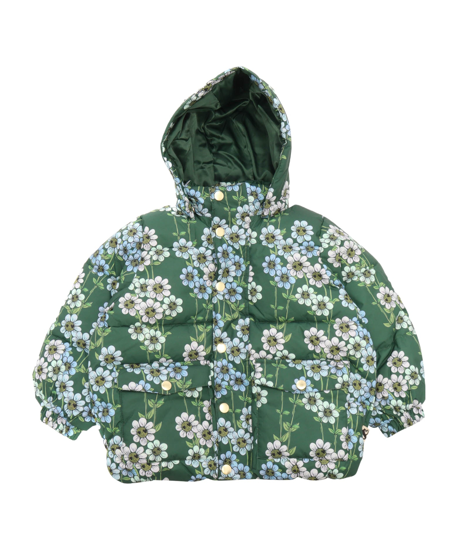 Mini Rodini Daisy Printed Down Jacket In Green