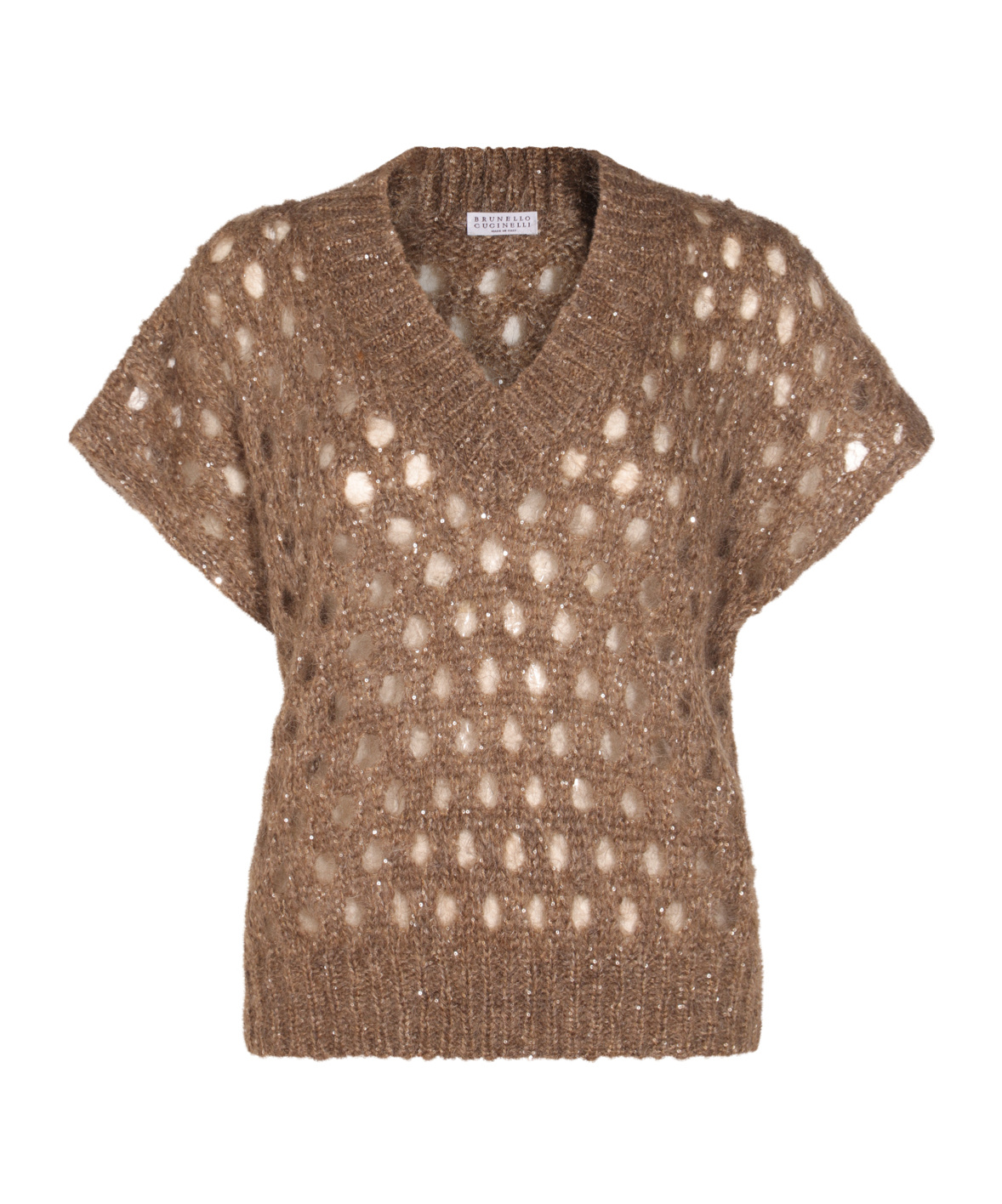 Brunello Cucinelli Crewneck Knitwear Sequin Embellishments In Brown