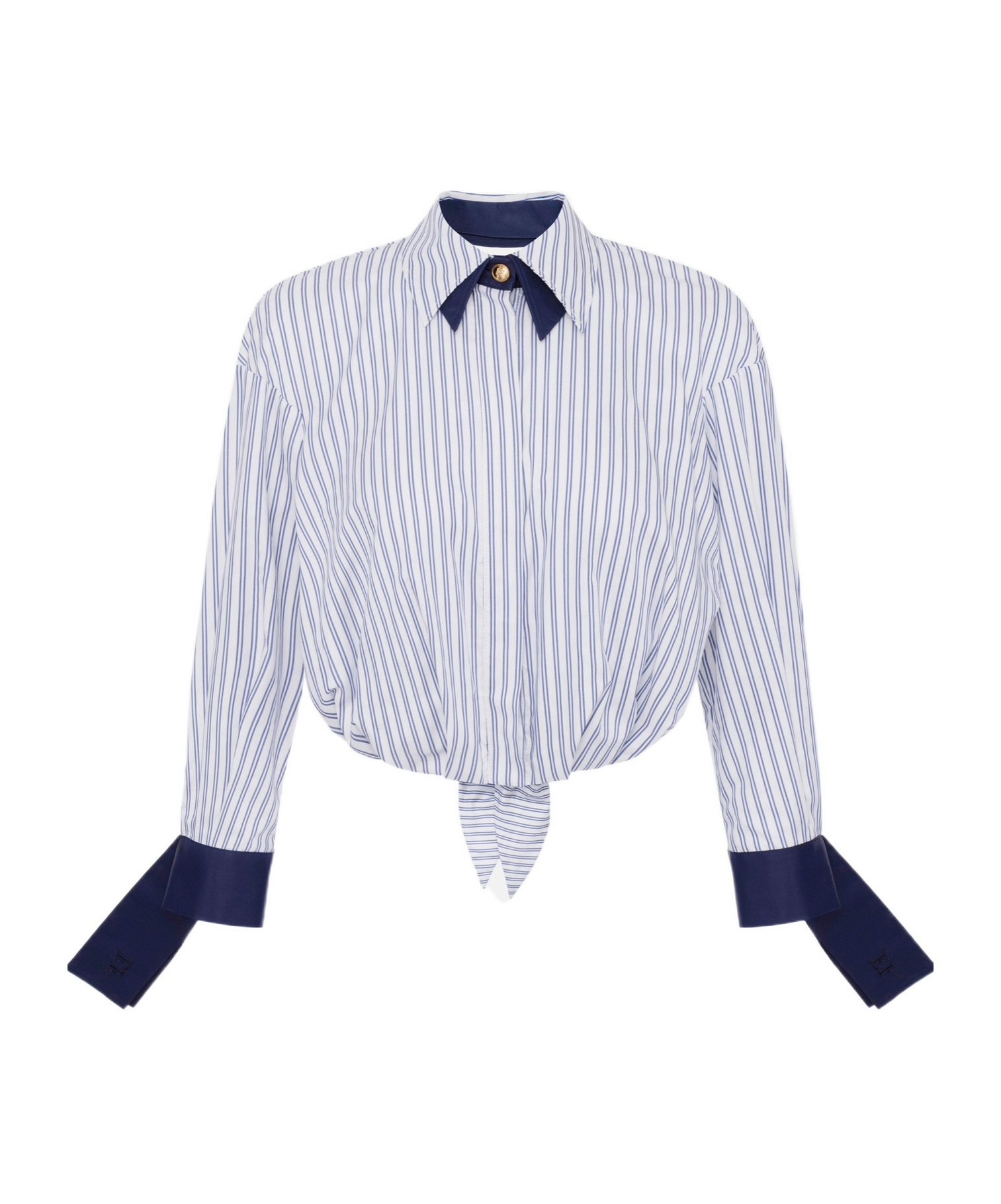 Elisabetta Franchi Oltremare Striped Cropped Shirt In White