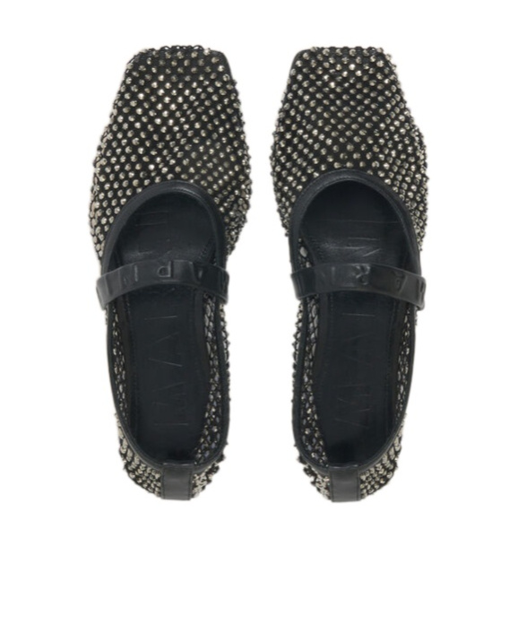 Marni Black Mesh Mary Jane Ballet Flat With Crystals In Black