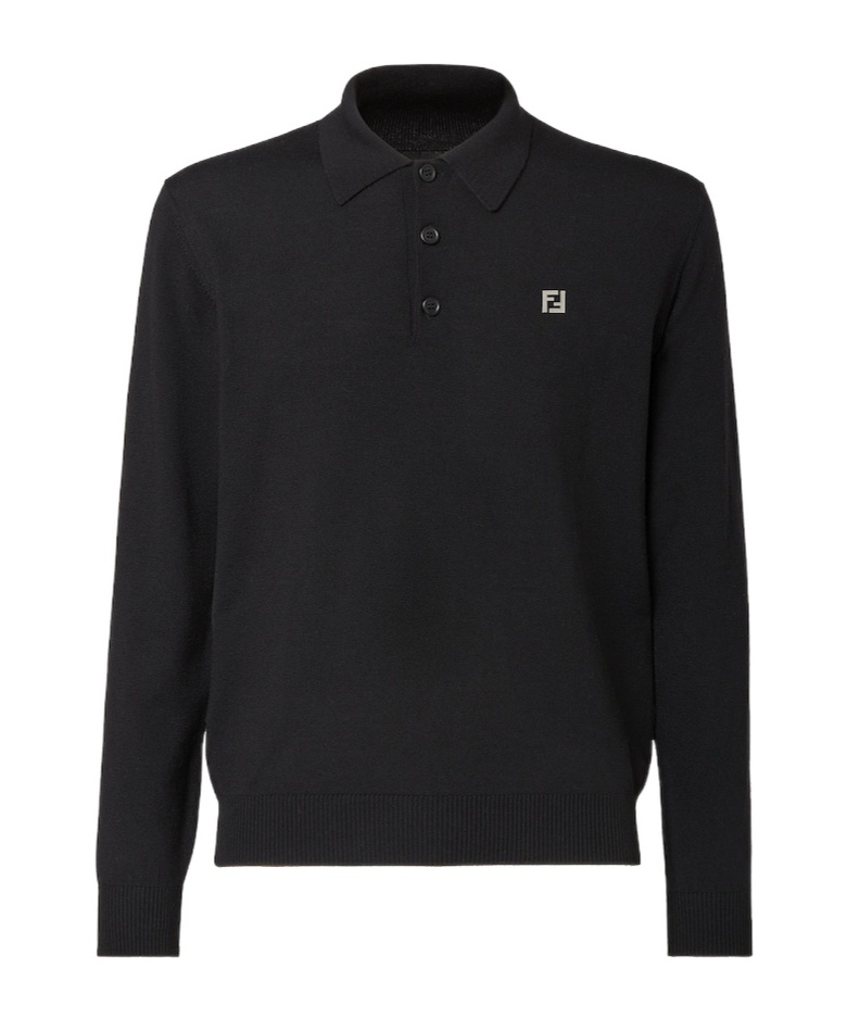 Fendi Black Wool Polo Shirt