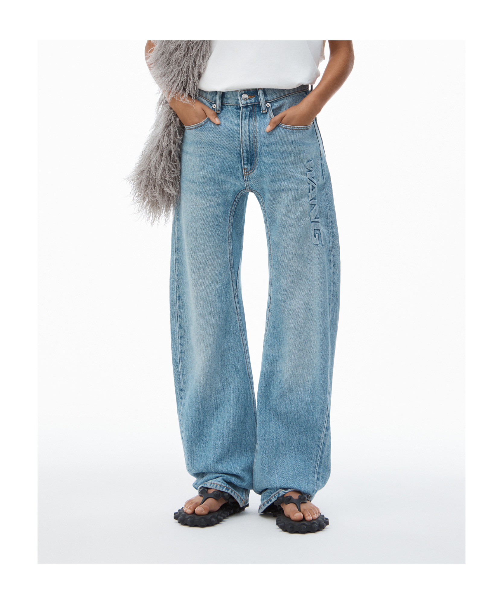 Shop Alexander Wang Logo-embossed Jeans In Blue