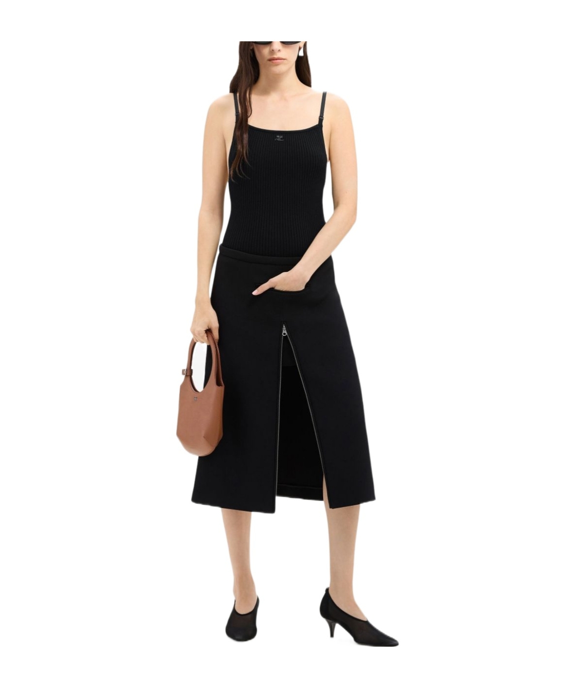 Shop Courrèges Logo-embroidered Ribbed Tank Top In Black