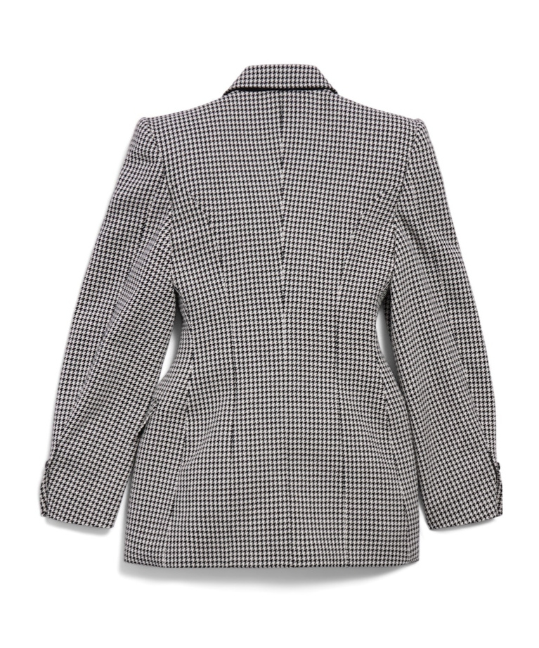 Balenciaga Houndstooth Double-breasted Hourglass Jacket In Black/white