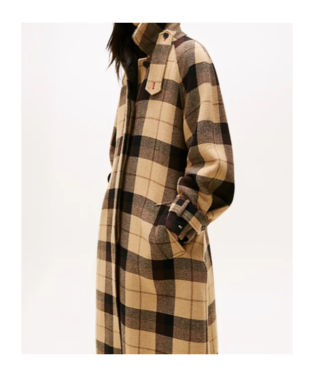 Tommy Hilfiger Check Wool Blend Oversized Belted Coat In Brown