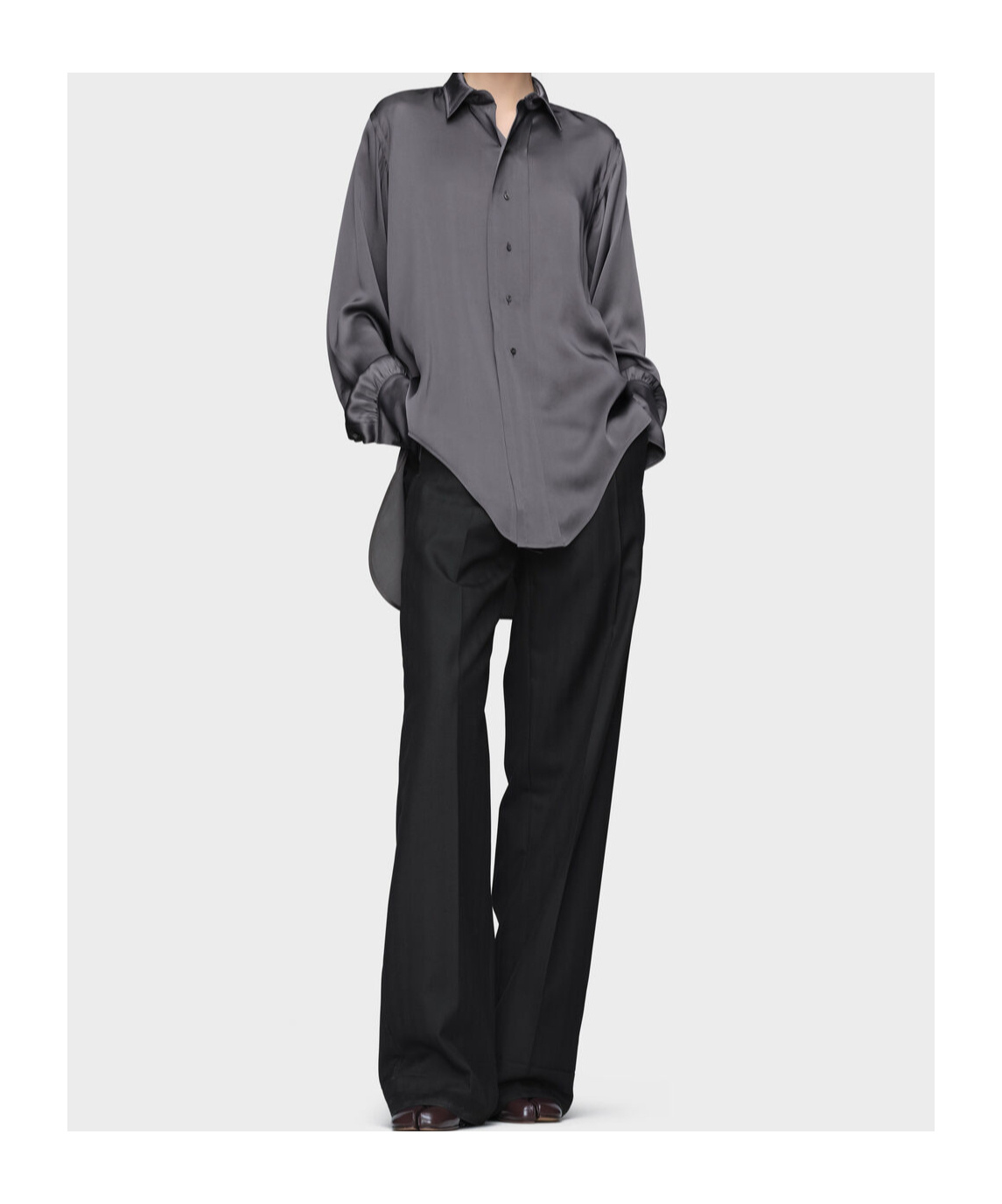 Maison Margiela Long-sleeved Satin Shirt In Gray