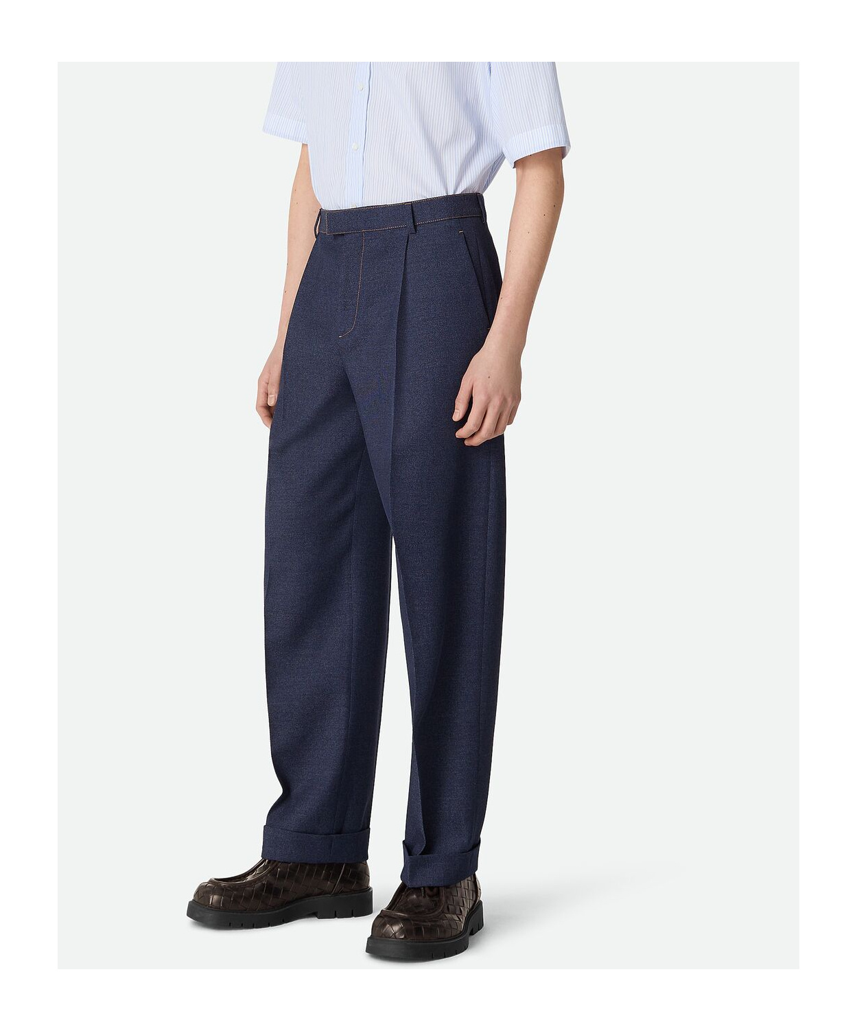 Bottega Veneta Tailored Long Trousers With Side Pockets And Zip Fastening In Blue