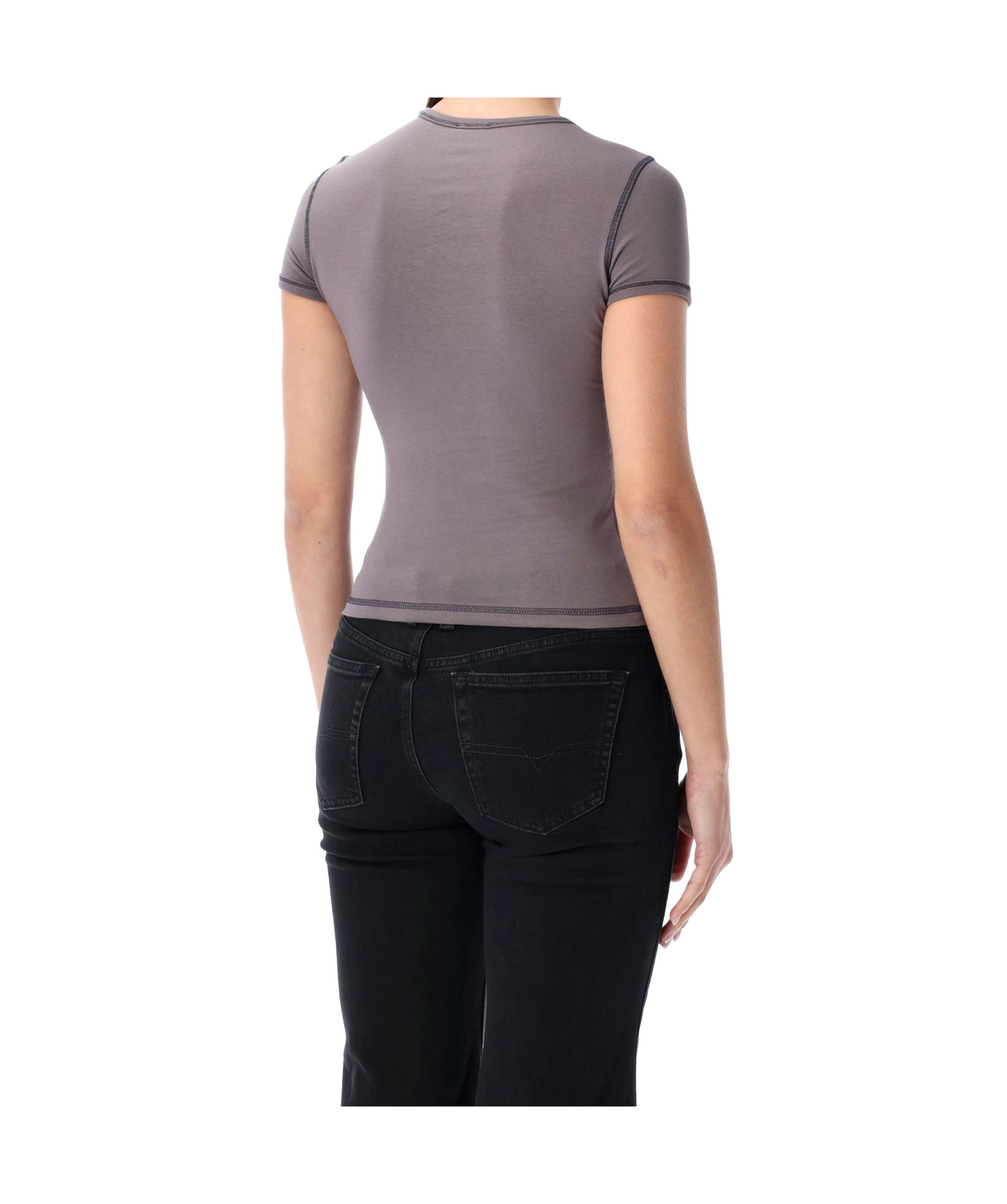 Diesel Grey Crewneck Logo Studded T-shirt In Gray