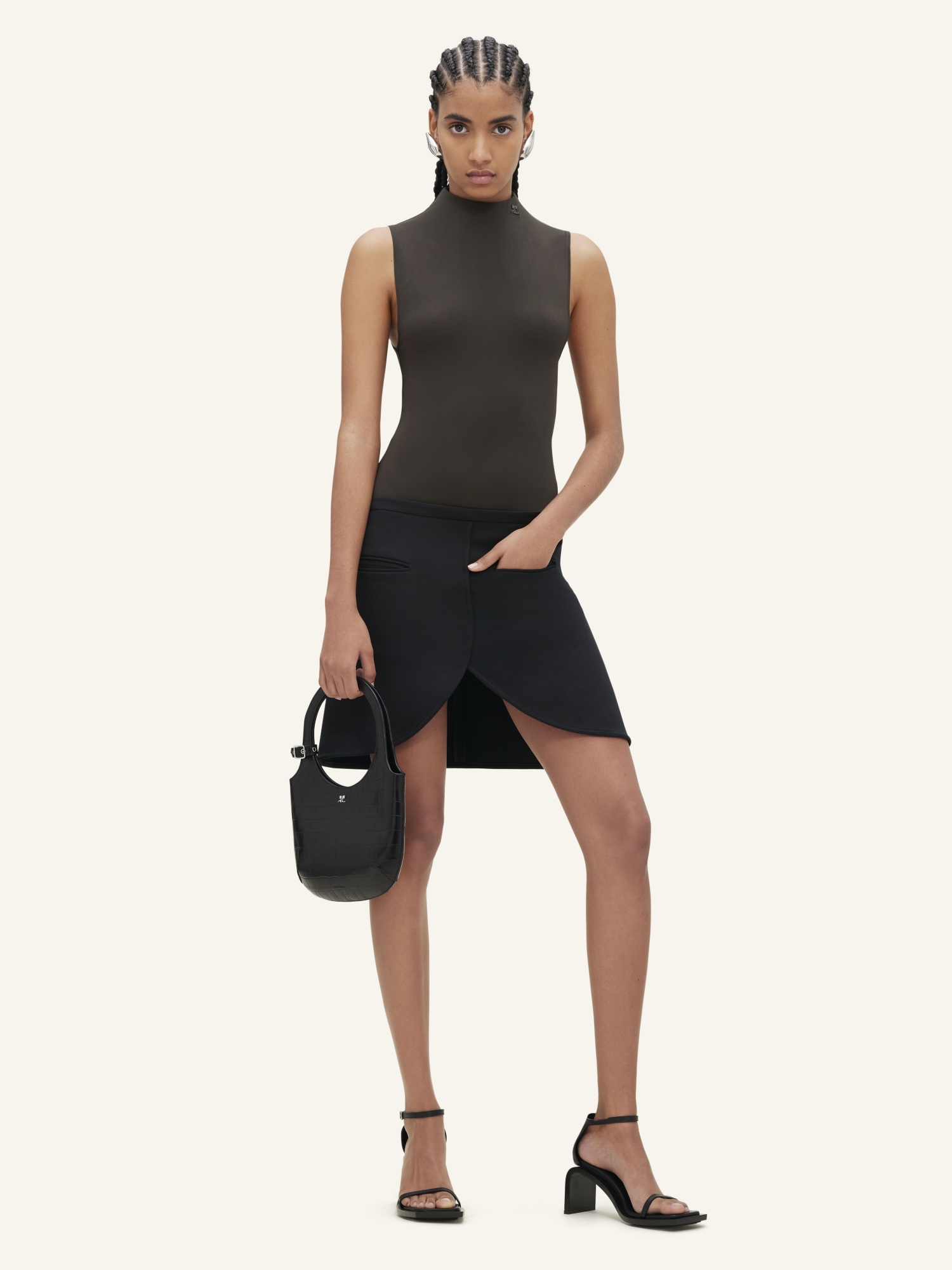 Shop Courrèges Wool Arc-edged Skirt In Black