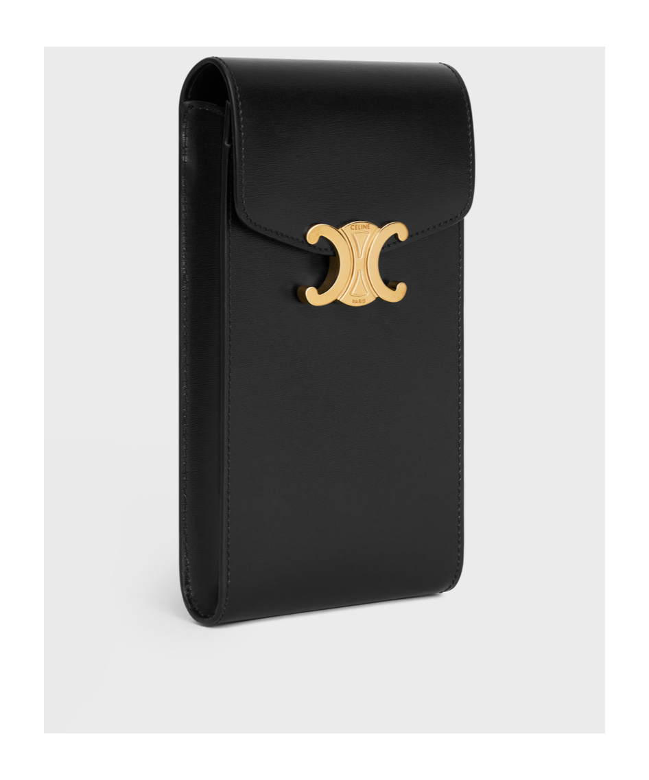Celine Triomphe Glossy Calfskin Mobile Phone Bag In Black