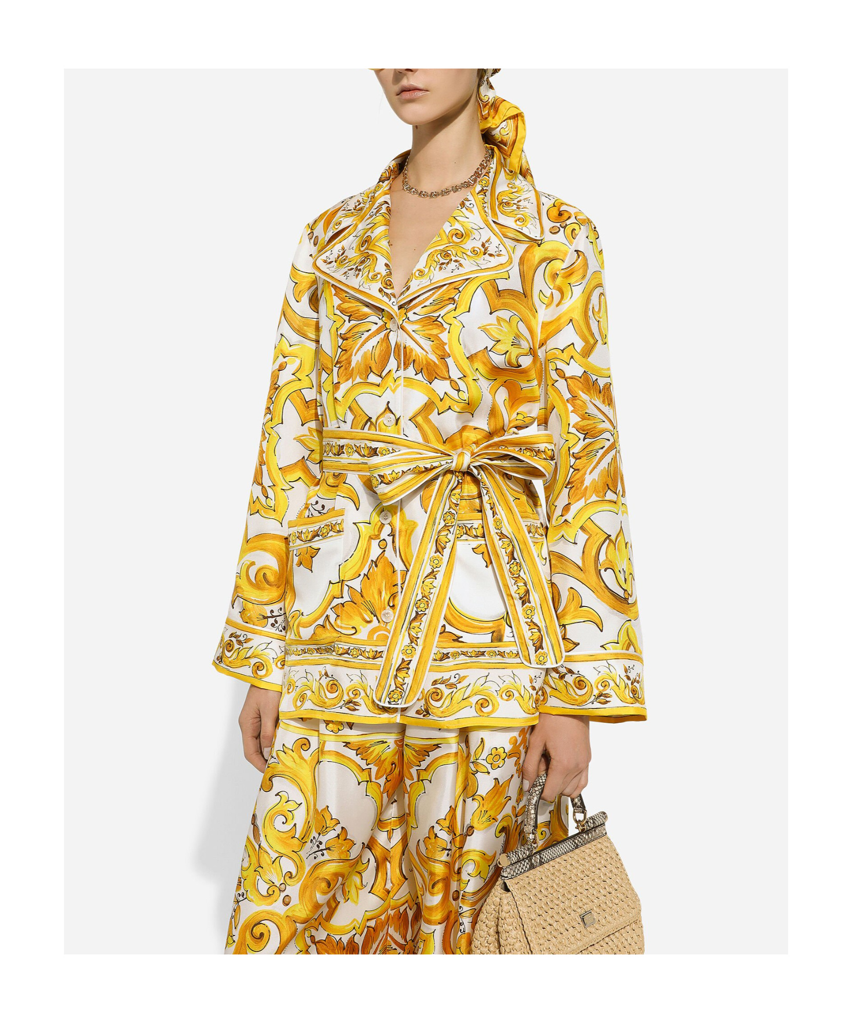 Dolce & Gabbana Silk Majolica Print Pyjama Shirt In Yellow