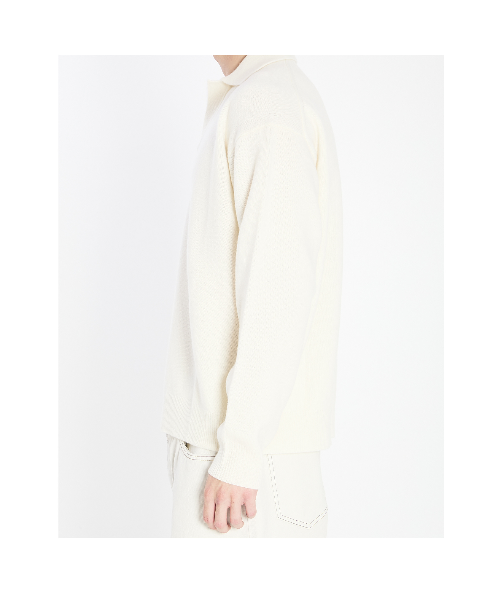 Roberto Collina Merino Wool And Cashmere Blend Polo Sweater In Neutral