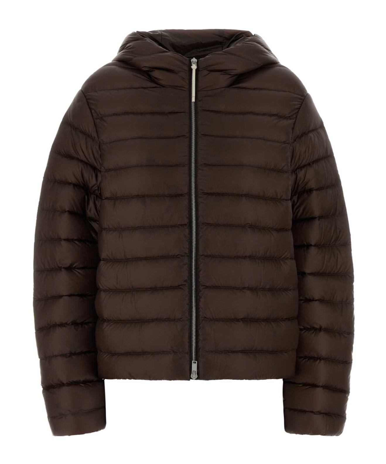 Jil Sander Hooded Quilted Down Jacket With Long Sleeves In Brown