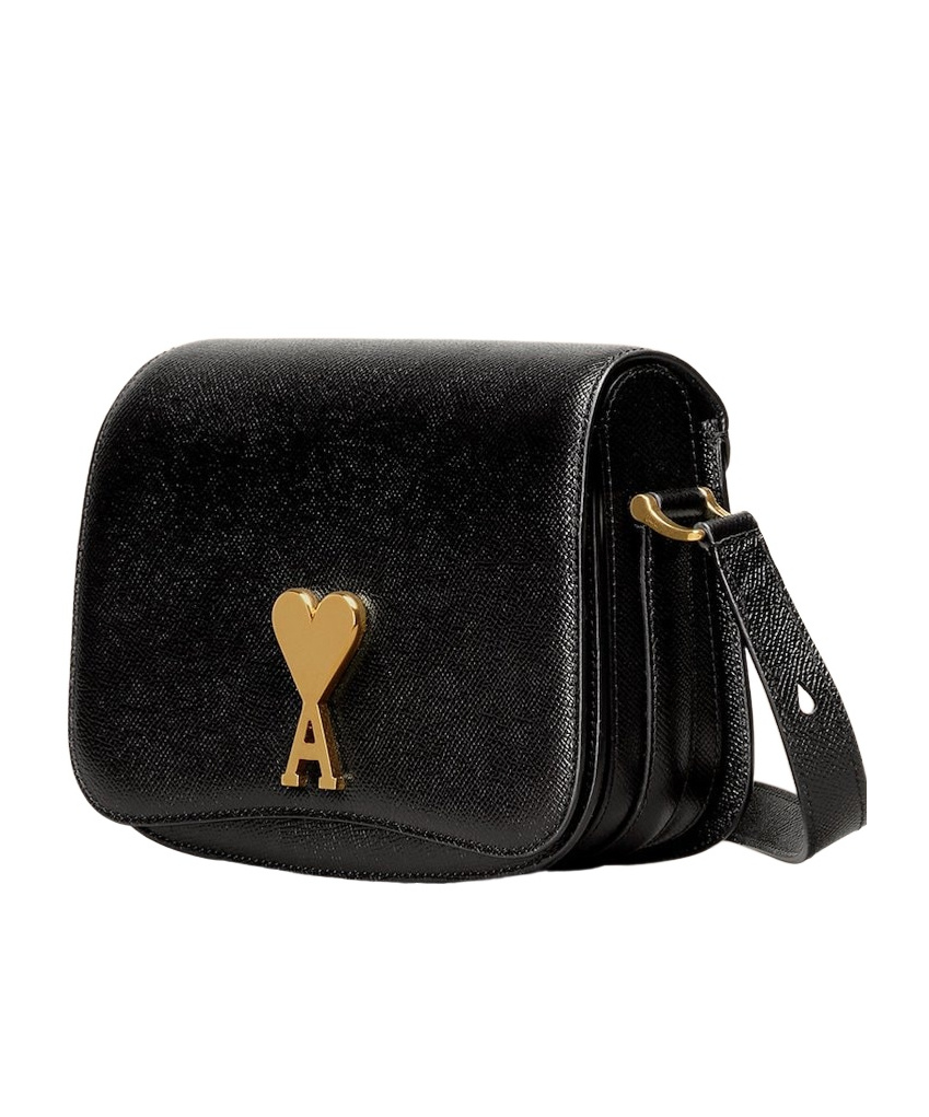 Shop Ami Alexandre Mattiussi Ami Paris Ami De Coeur Logo Plaque Shoulder Bag In Black