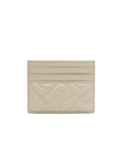 Fendi Yellow And Beige Leather Flat Card Holder In Nude