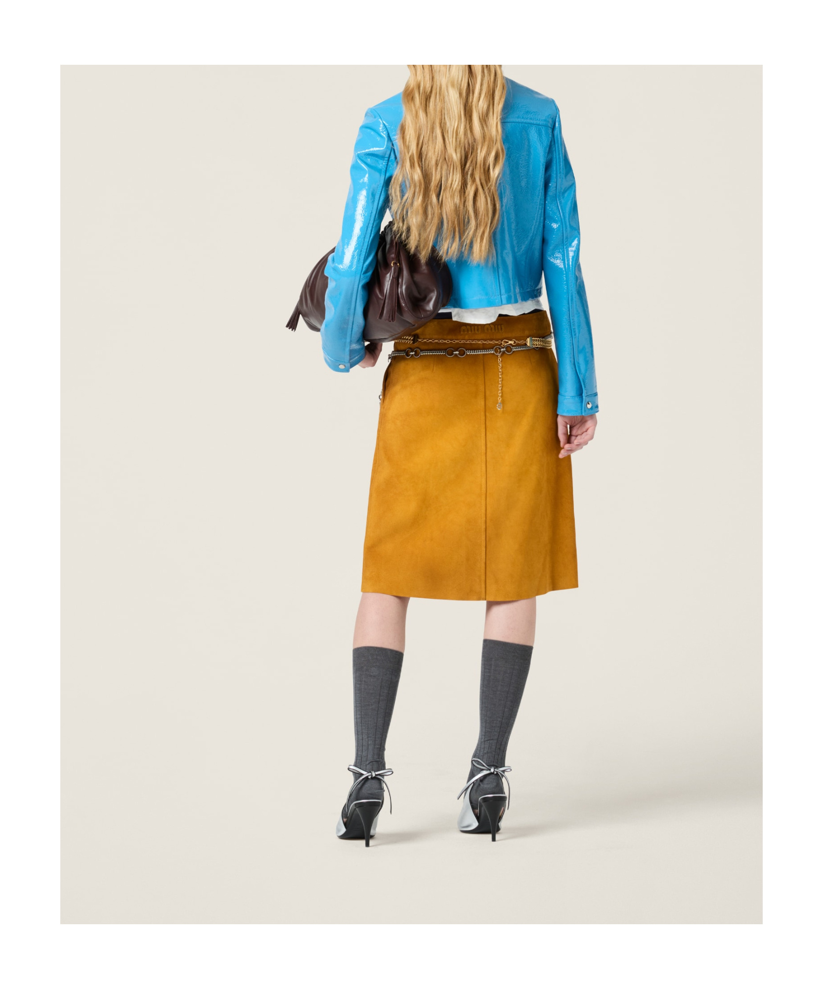 Miu Miu Suede Wraparound Skirt In Brown