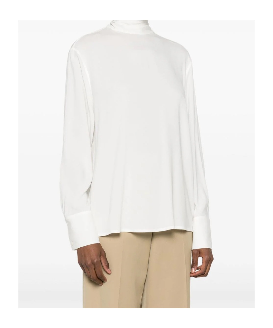 Fabiana Filippi Long Sleeve Top With High Neck And Bow Detail In White