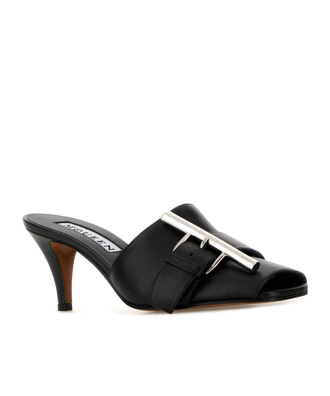 Alexander Mcqueen Leather Mules With Kitten Heel And Metal Embellishment In Black