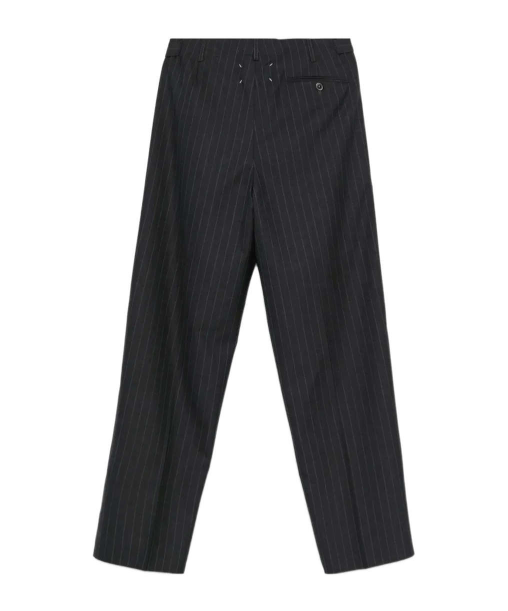 Maison Margiela Pinstripe Drawstring Trousers In Gray