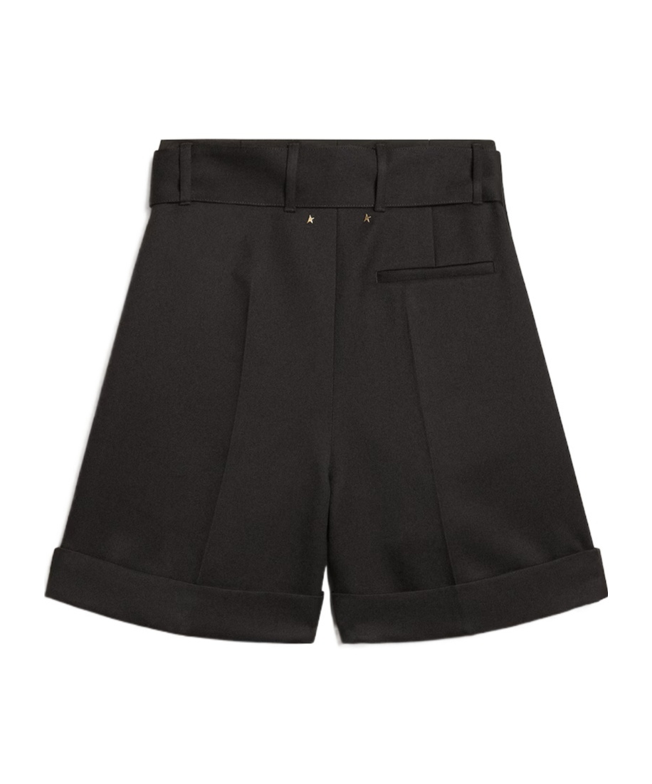 GOLDEN GOOSE GOLDEN COLLECTION SHORTS IN BLACK WOOL GABARDINE WITH BELT AT THE WAIST