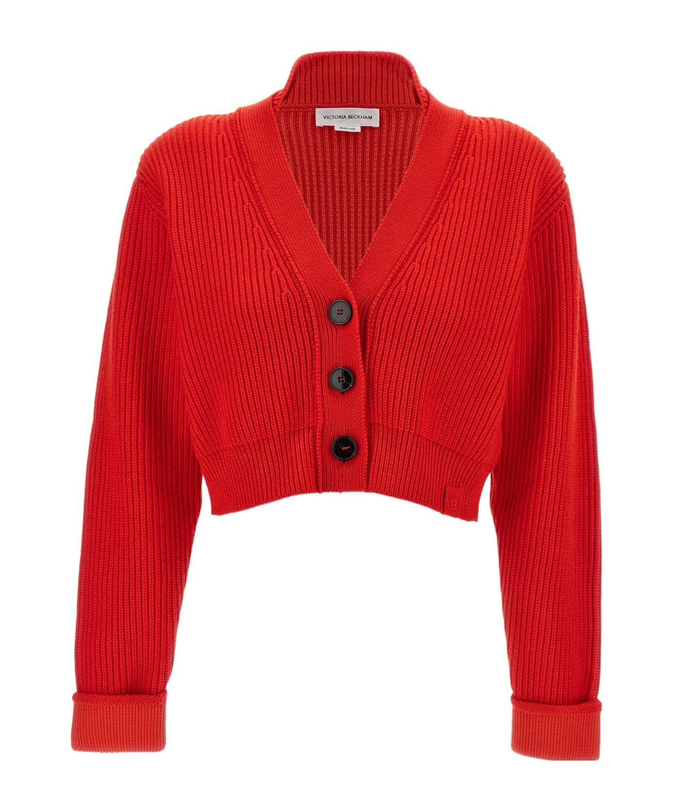Victoria Beckham Cropped V-neck Cardigan In Red