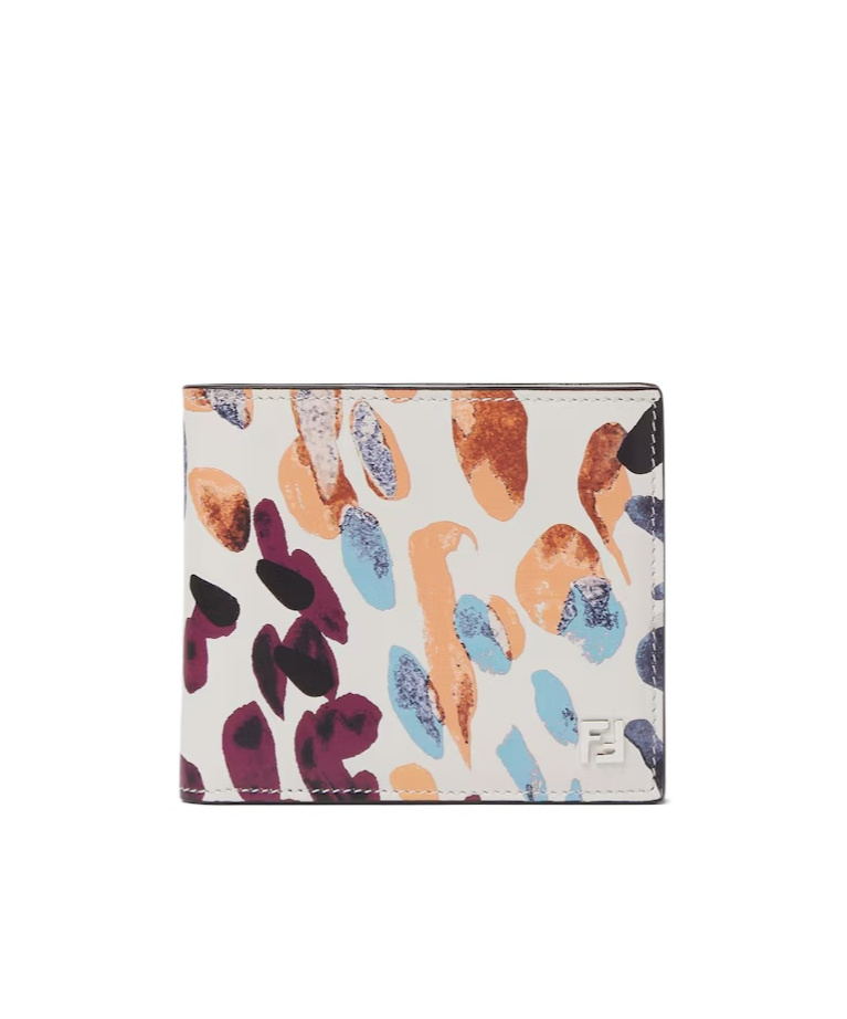 Fendi Light Grey Leather Bi-fold Wallet With A  Falena Print In Brown