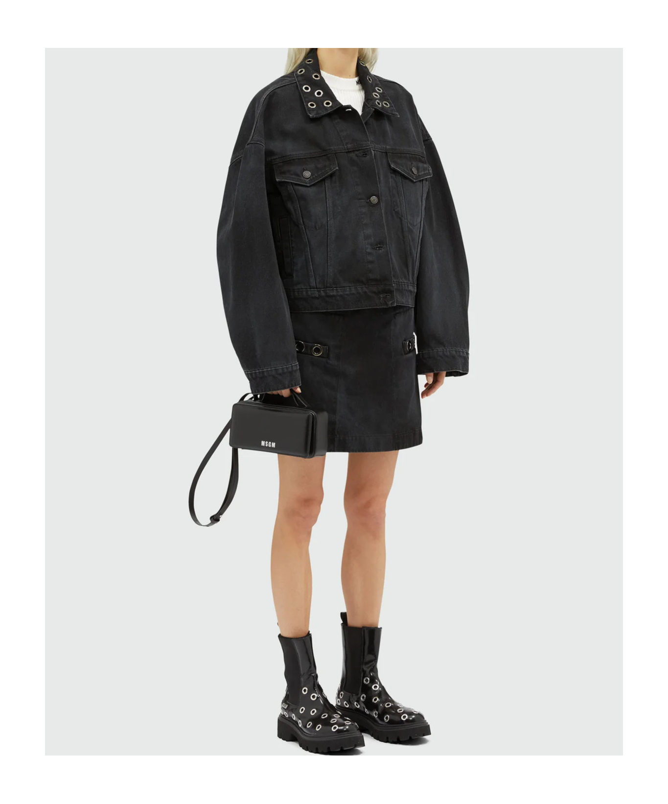 Msgm Light Wash Jacket In Black