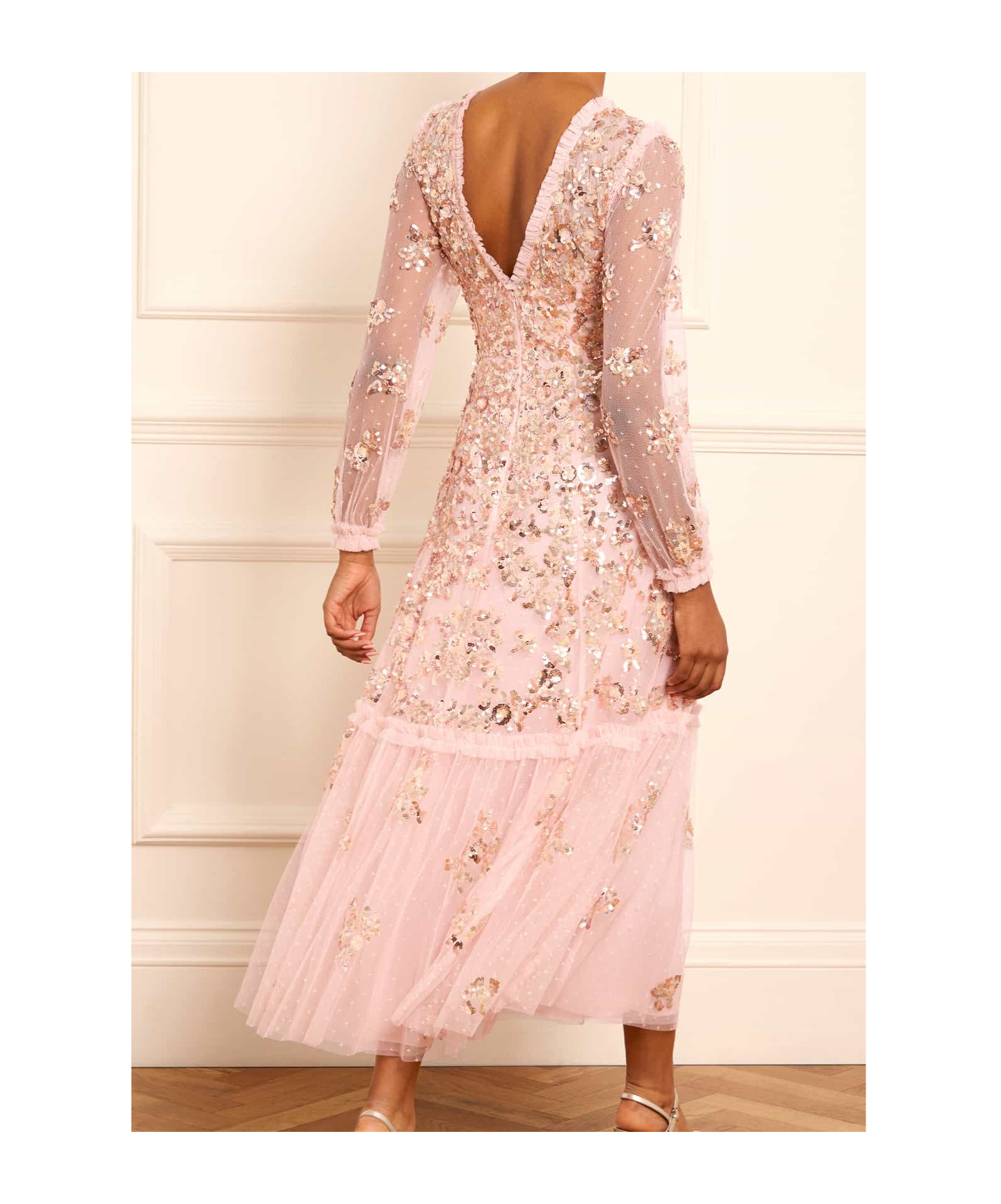 Needle & Thread Sequined Chain V-neck Dress Dress In Pink