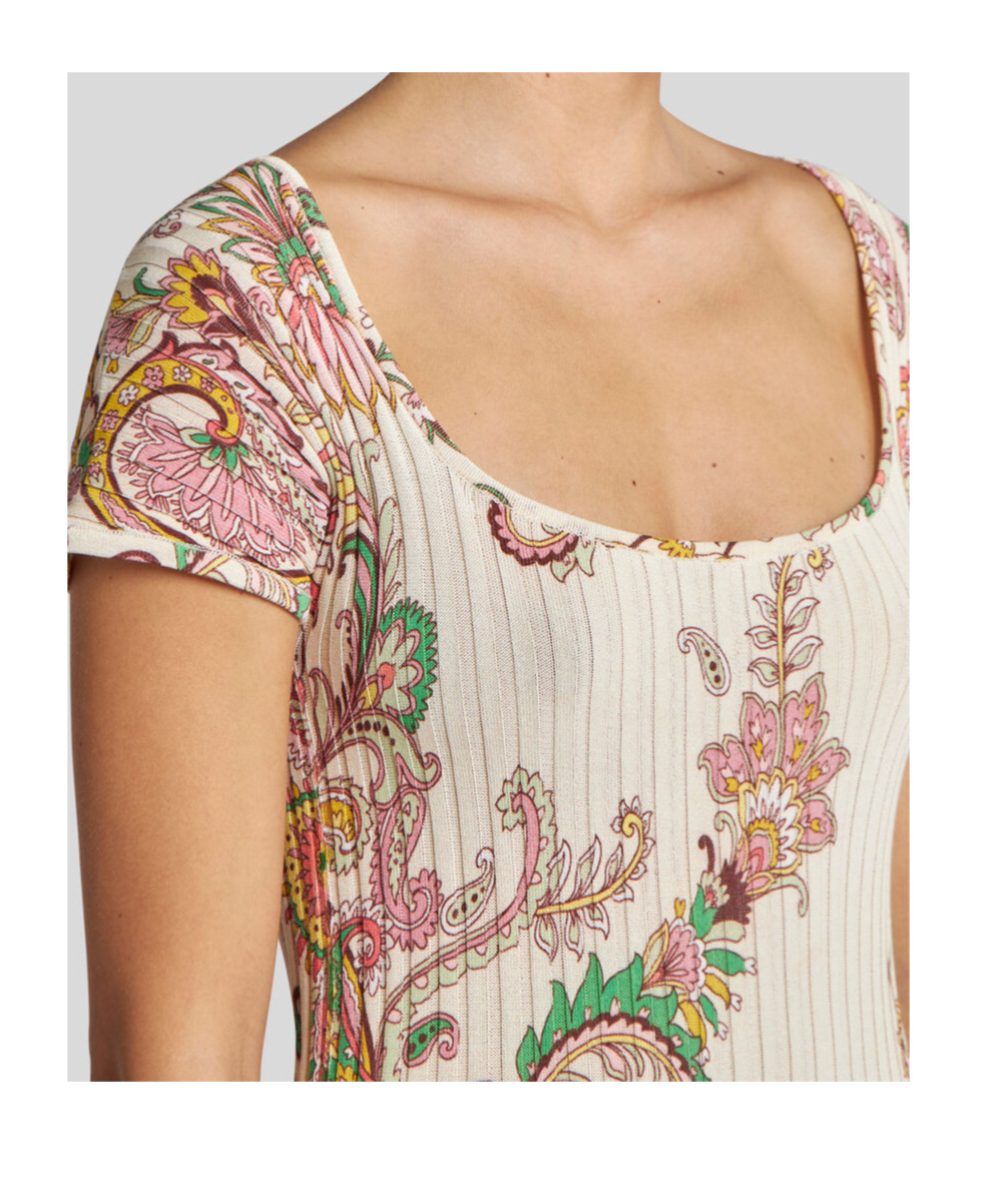 Etro Ribbed Dress With Floral Motif In Multicolor