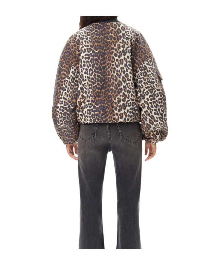 Ganni Printed Canvas Bomber Jacket Leopard In Brown