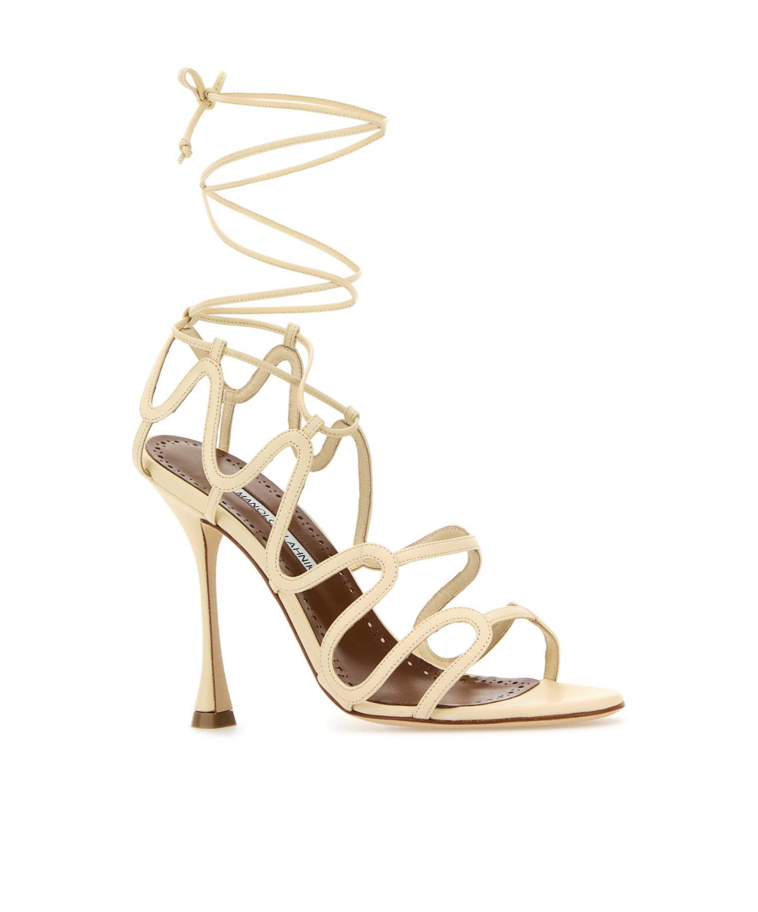 Manolo Blahnik Cream Leather Fawda Sandals In Gold