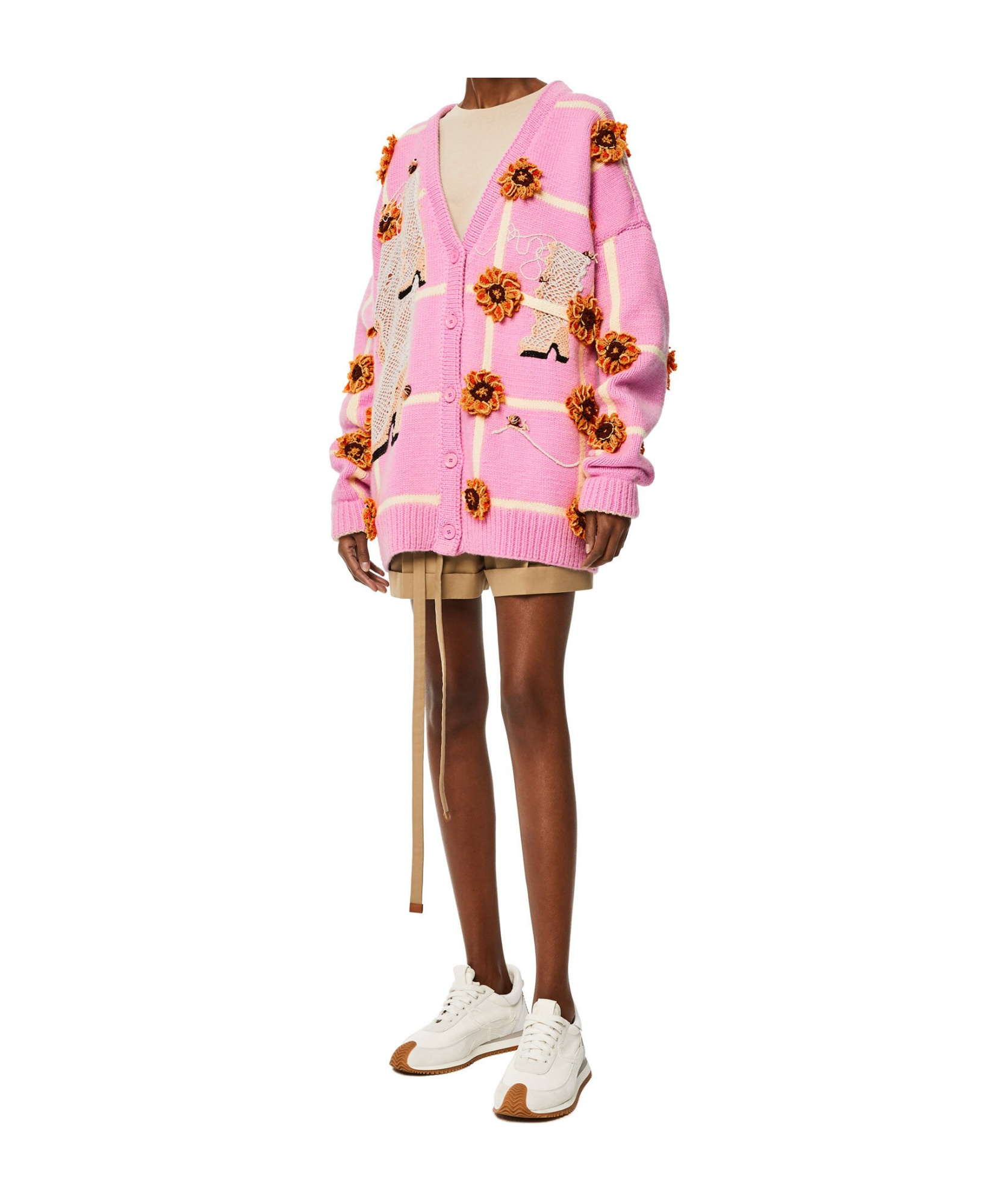 Loewe Appliqué-detail V-neck Cardigan In Pink