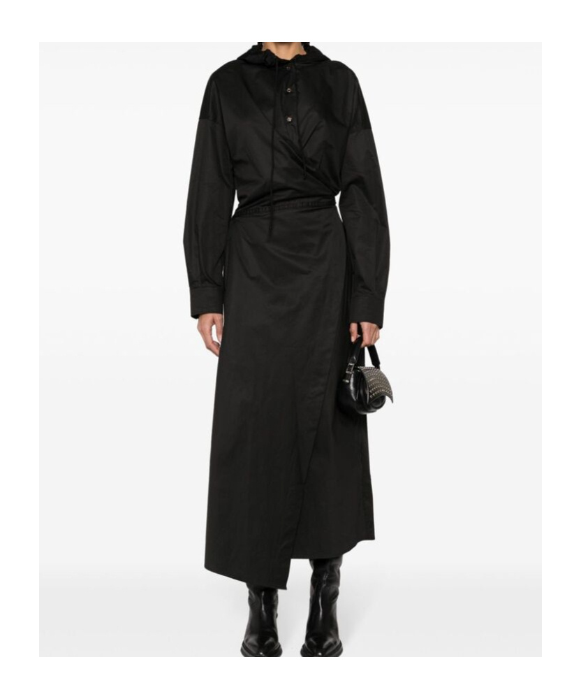 Diesel Long-sleeved Hooded Wrap Dress In Black