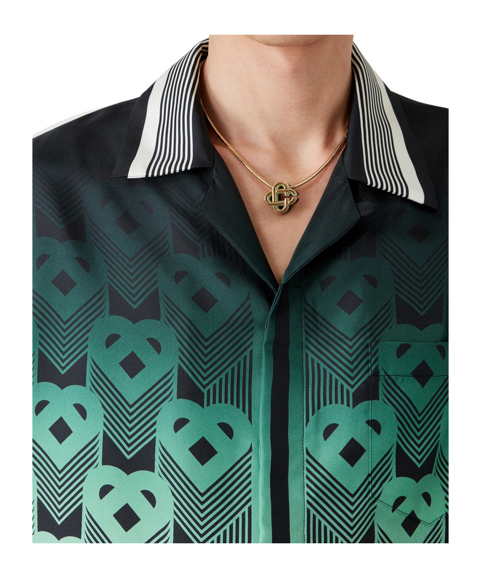 Casablanca Men Gradient Monogram Short Sleeve Silk Shirt In Green