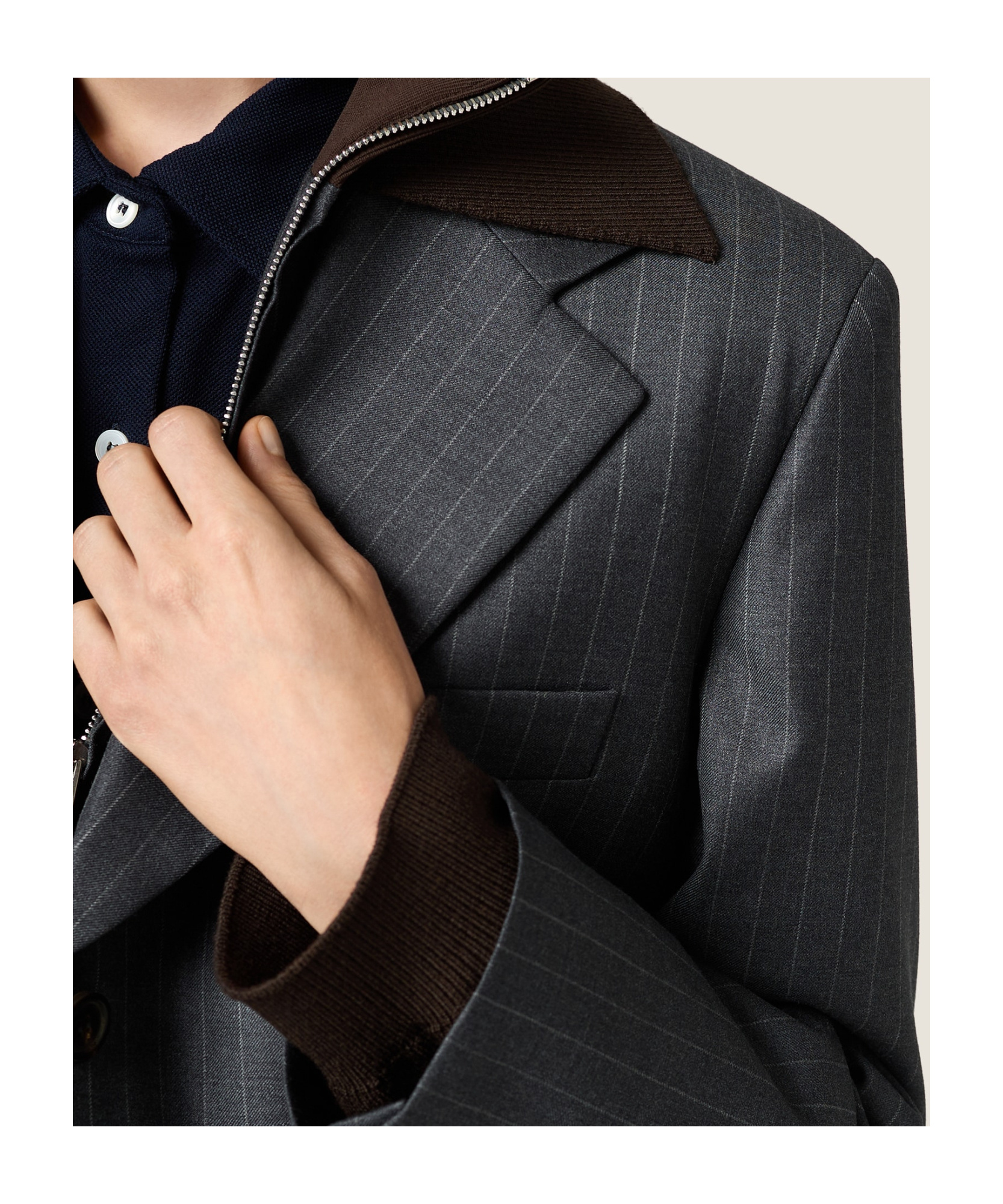 Miu Miu Pinstripe Lapel Jacket In Gray
