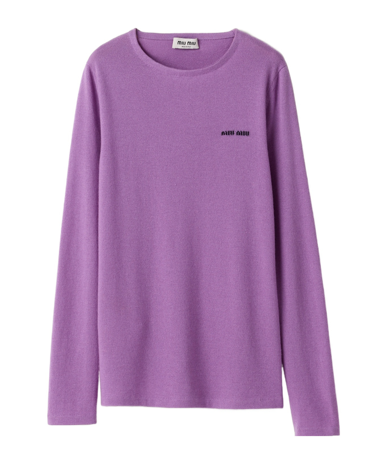 Miu Miu Long-sleeve Cashmere Crewneck Sweater In Purple