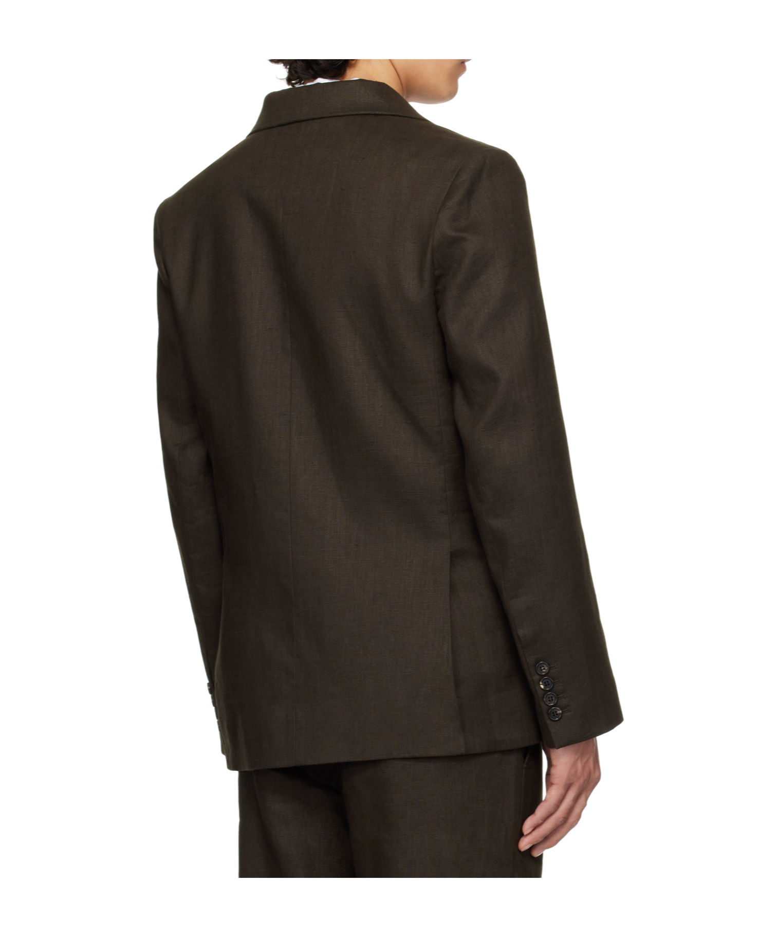 Bode Linen Double-breasted Suit Jacket In Brown